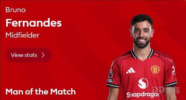 2射1傳！官方：B費當(dāng)選曼聯(lián)4-1狼隊的球迷票選最佳球員