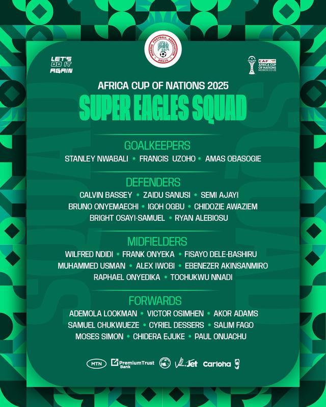 尼日利亞非洲杯大名單：奧斯梅恩領(lǐng)銜，盧克曼、伊沃比在列